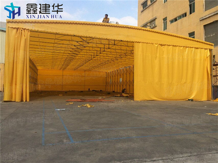吴江市户外移动式雨棚尺寸_大型伸缩仓储雨棚图